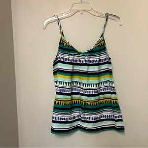 Loft blue white green linen tribal Aztec tank top Petite M Adjustable Strap